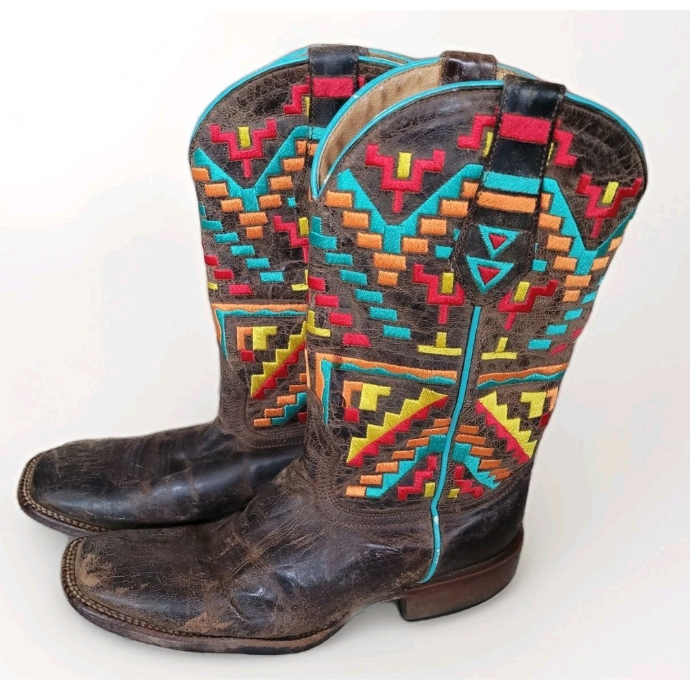 Johnny Ringo Ladies Aztec Cowboy Boots Size 7.5 B JR922-39 Embroidered Leather